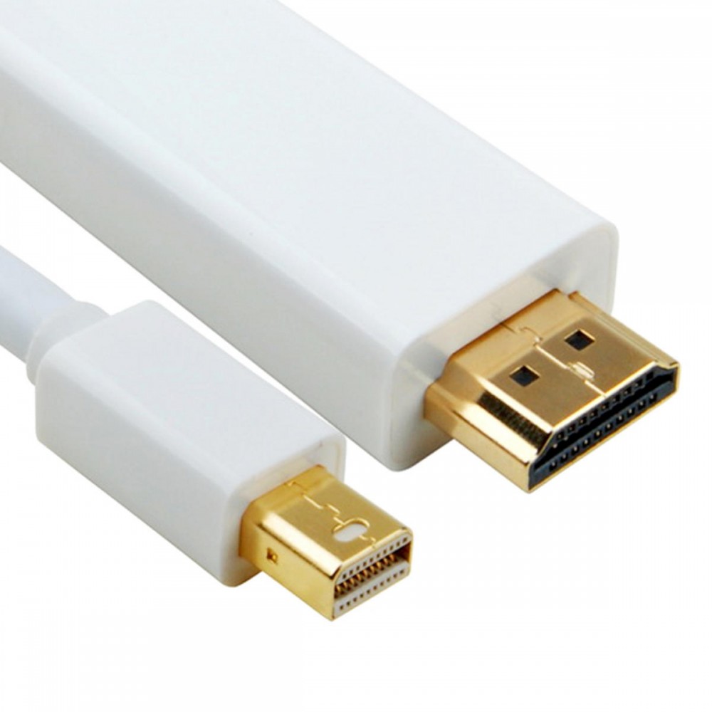 Mini DisplayPort to HDMI Cable, Mini DP 20P M/ HDMI 19P A M, 32AWG, OD5.0MM, Gold Plated, White PVC Jacket - 1.5m