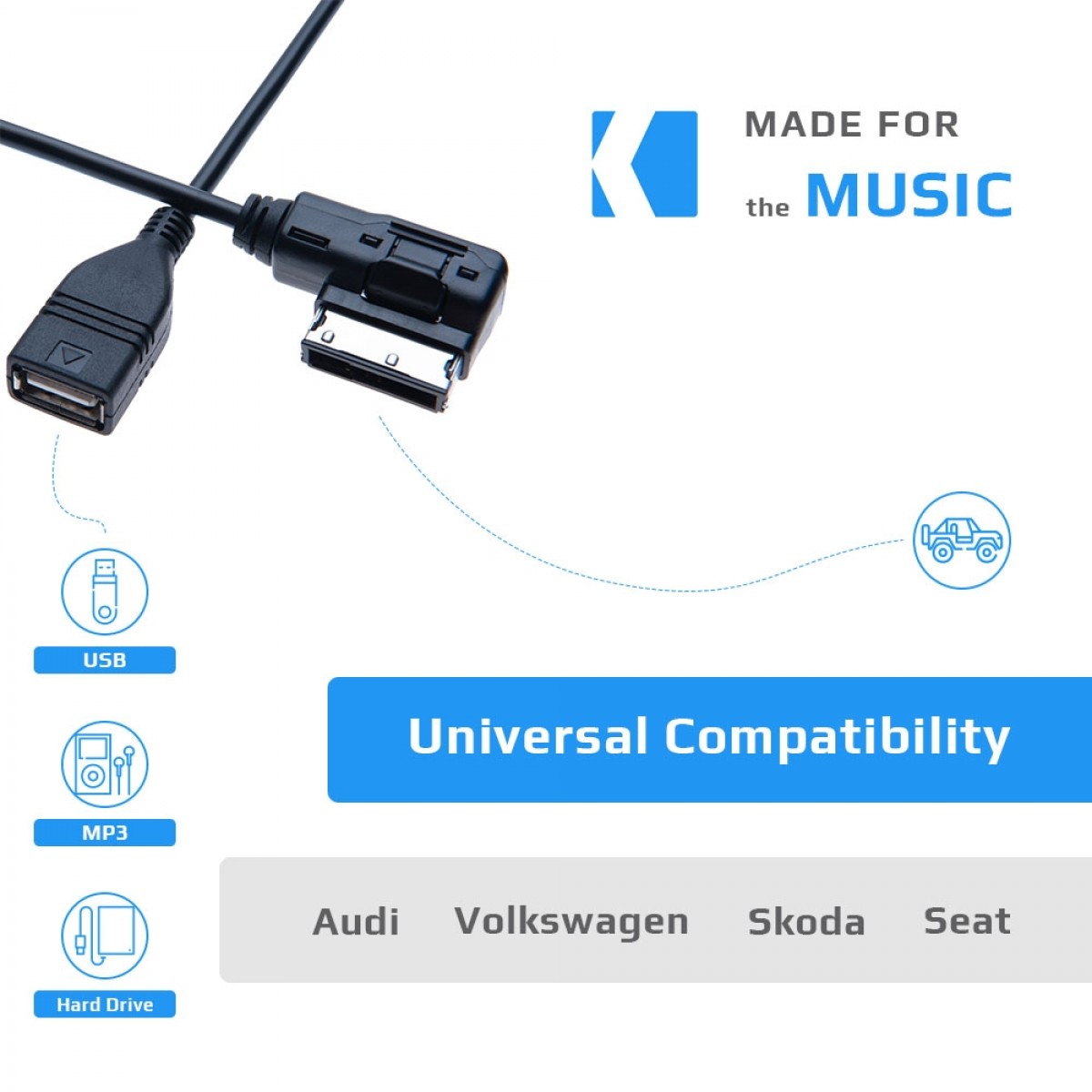 AMI MDI to USB Female Music Media Interface Cable Adapter | Compatible with  Audi A6L Q5 Q7 A8 S5 A5 A4L A3 VW Volkswagen Tiguan GTI CC Magotan Skoda  Fabia Octavia vehicle radio | 2m | Keple.com