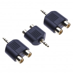 3 Pack 3.5mm Stereo Male To 2 RCA Female Adaptor for Laptop, Computer, Smartphone Connector to Amplifier, Amp, HI-FI System, AUX-IN TRS Headphones Jack Plug to 2X RCA Phono, Y Splitter Audio Converter, Gold-Plated Adapter