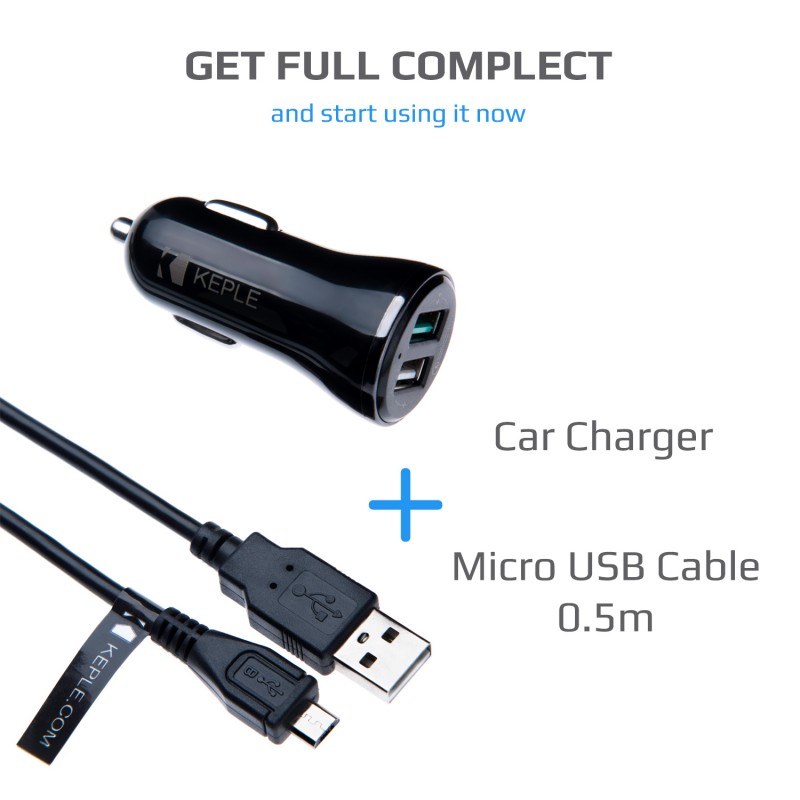 Quick Charge Car Charger with 0.5m Micro USB Cable for Samsung Galaxy A8 / S5 / S6 / S6+ / S6 Edge