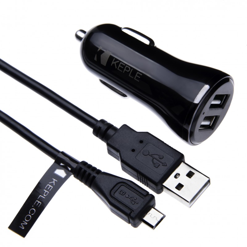 Dual Port Car Charger + Micro USB Cable for Acer Iconia One 8/ Tab 10/ Talk S/ Predator 8 2x 2.4A (12/ 24V) (1m/ 3ft) a