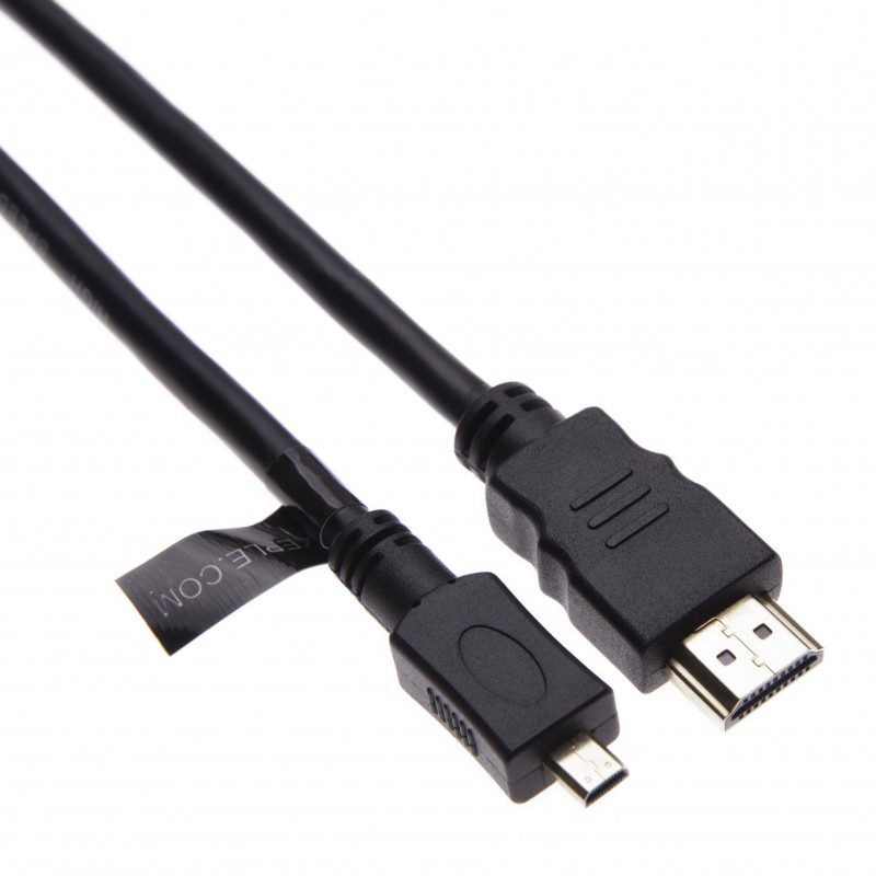 Micro High Speed HDMI with ETHERNET Cable (1.4v), 19pin A Male /D Male (Micro Type), 30AWG, OD5.5mm, Gold Plated, Black PVC Jacket - 5m