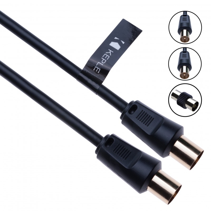 TV Aerial Cable Coaxial Extension Lead Freesat Recorder  Male to Male Plug with Female Adapter Coupler for TV DVD VCR SKY Virgin, BT, TV Box, Satellite Antenna  Splitter Black 1.0m