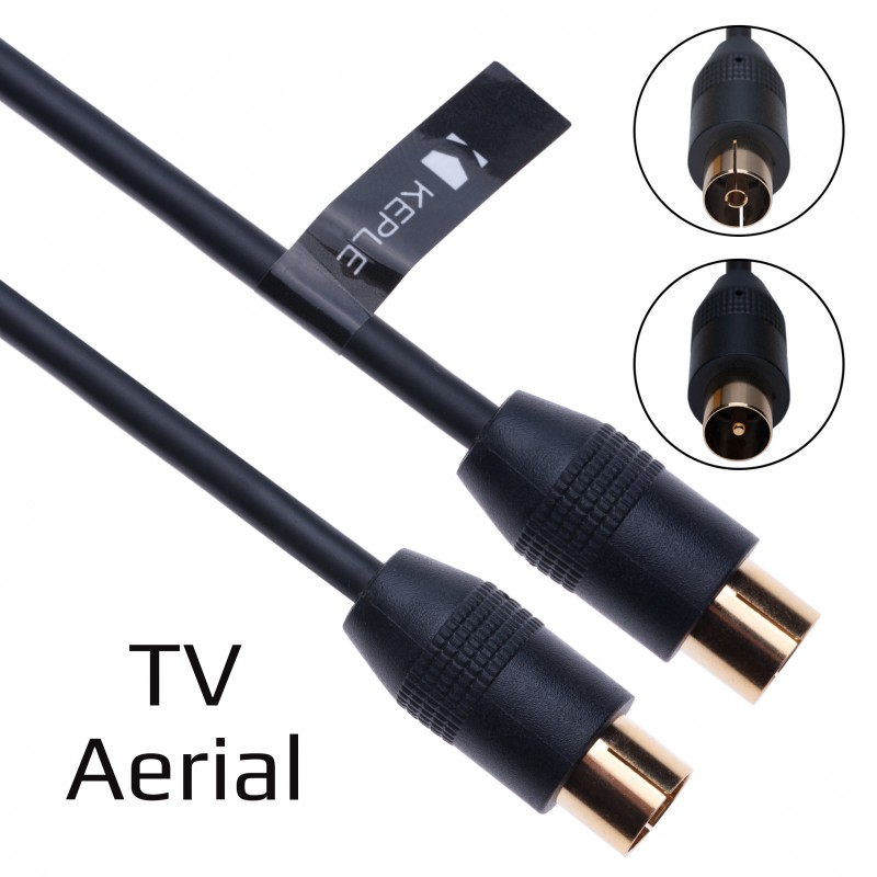 RF Coaxial Cable TV Aerial Lead 0.5m Coax Plug Male to Female Antenna Socket Extension for Freeview, SKY / SKY HD, Virgin, BT, DVD, VCR Connect to Television | Gold M-F Connector (Black)